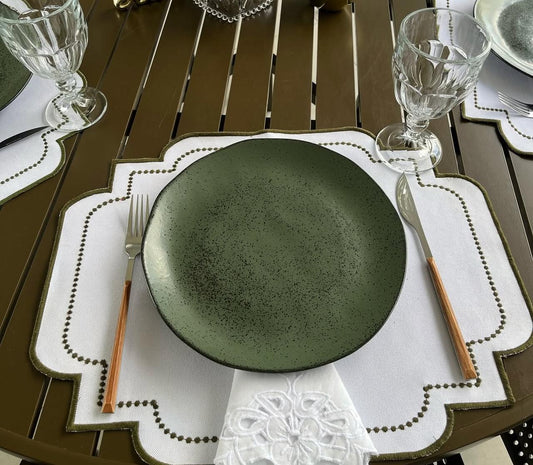 Jogo Americano Impermeável - Verde Musgo com Branco